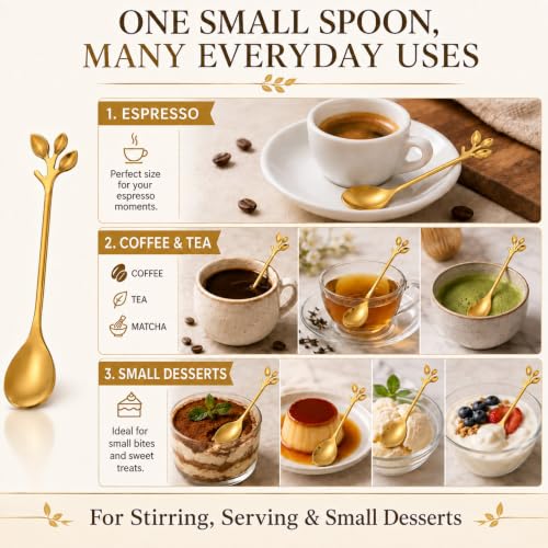 6-Piece Gold Coffee Spoons, 4.72-Inch Mini Espresso Spoons