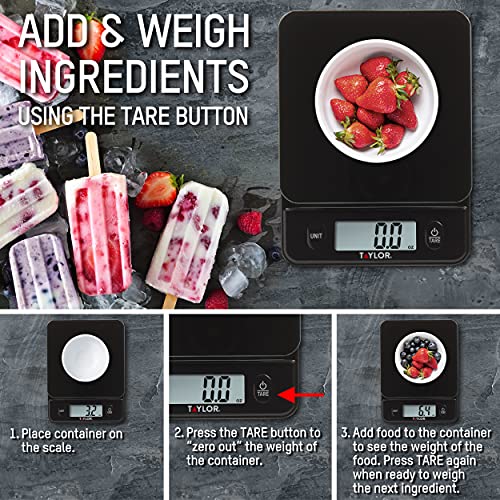 Taylor Glass Top Food Scale with Touch Controls, 11 lb Capacity, Sleek Black Design for Precision Food Measurement in Grams and Ounces (Pack of 4) - size: 11 Pounds (Pack of 4)