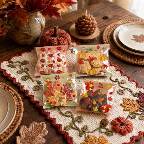 200PCS Fall Cellophane Treat Bags, 4" Self Sealing Cookie Bags - color: Fall-Orange, size: 4 x 4 inch