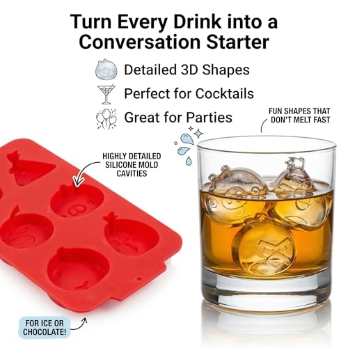 Angry Birds Ice Cube & Chocolate Molds- 2 Trays, 12 Cavity Silicone Baking Molds- 3D Fun Animals for Whiskey Cocktails, Chilling Drinks- Reusable Dessert for Parties or Gift, Easy Fill Dishwasher Safe