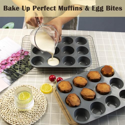 12 Cups Silicone Mini Muffin Pan Set, Nonstick Mini Cupcake Pans, BPA Free Small Muffin Tin for Baking, Set of 2 (Gray+Gray) - color: Set of 2--12 Cups (Grey+Grey)