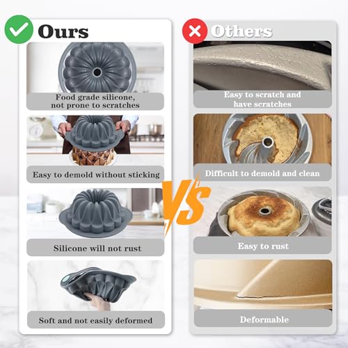 Tongjude 4 Pieces Silicone Fluted Tube Cake Pans, 7 Cups Tube Baking Pan, Jello Mold, Silicone Molds for Homemade Cake, Bread and Jello, Non-Stick, Grey - size: 4pcs fluted tube cake pans (7 Cups)