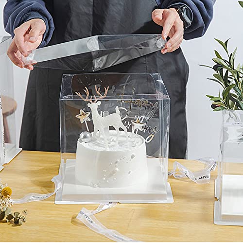 XININSUN 6Pcs clear cake boxes with Ribbon, 6inch cake boxes for Christmas Bakery Treat,Holiday Pastries,Gift Giving-White - color: white-7x7x8inch-6Pcs
