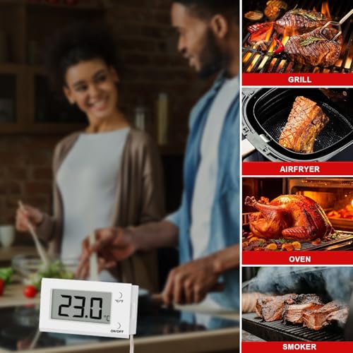 Digital Oven Thermometer with Probe Grill Meat Thermometer up to 572°F/300°C, Oven Thermometer Roasting for Barbecue Accessories for Kitchen, Roasting, Grill, Pizza - color: White