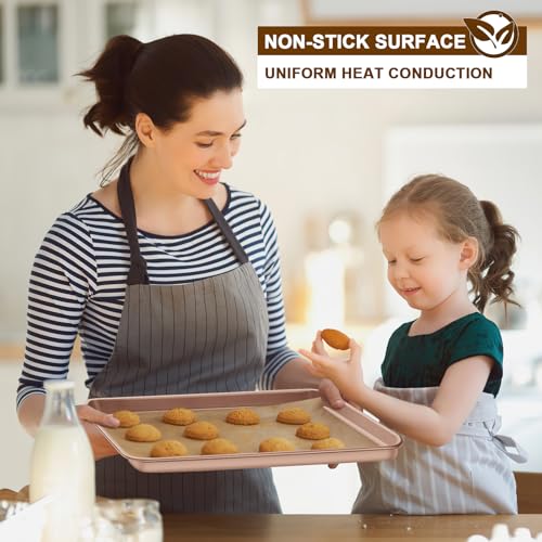 Wildone Baking Sheet Pan Set of 2, Nonstick Cookie Sheets for Baking - color: Rose Gold, size: 15x10x1 inch Set