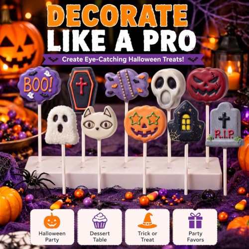 10 Pcs Halloween Cake Pop Molds Set with 100 Sticks - style: Halloween Style