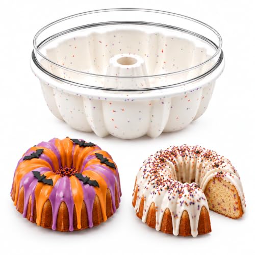 Vinino 9.5 Inch Fluted Tube Cake Pan with Metal Frame, 1 Pack