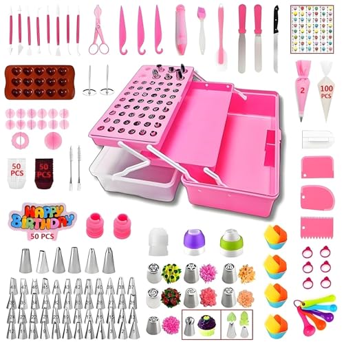 Cake Decorating Kit, 387 Pcs Baking Supplies (Pink)