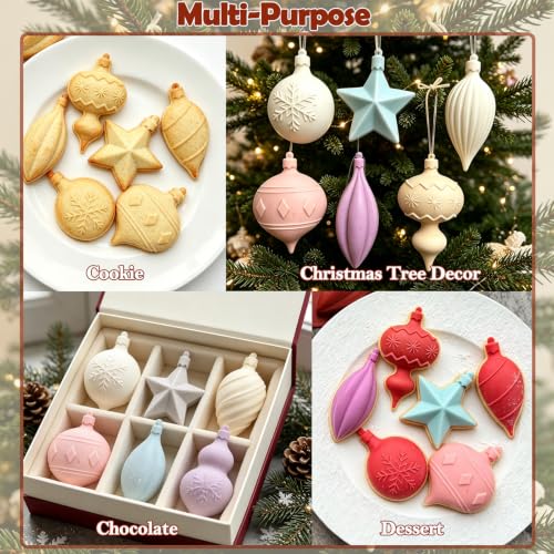 2‑Pack Christmas Bell Silicone Molds, 6 Cavities Christmas Snowflake Star Bell Soap Molds for Chocolate Cake Jello Christmas Tree Hanging Decor Plaster Cookie Xmas Holiday DIY Craft - color: Brick Red
