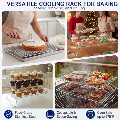 E-far Cooling Rack 15”x10”, 4-Tier Collapsible for Cooking and Baking