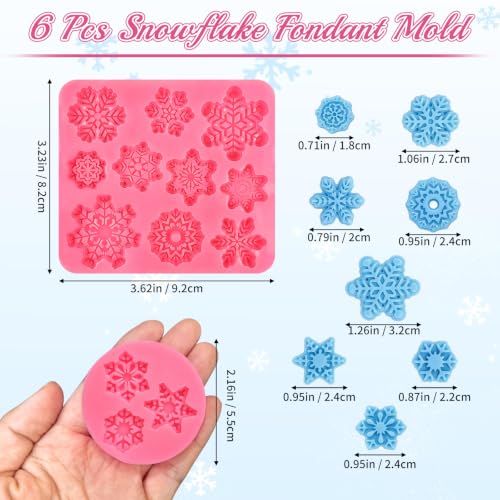 6 Pcs Snowflake Silicone Mold, 3D Christmas Snowflake Fondant Molds - color: Snowflake