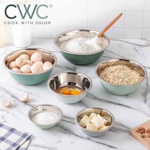 COOK WITH COLOR Stainless Steel Mixing Bowls Set - Nesting Bowls, 6 Pieces, Green - color: Green