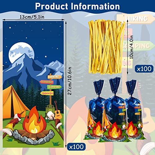 Gueevin 100 Pcs Camping Party Treat Bags with Ties, Camping Pattern