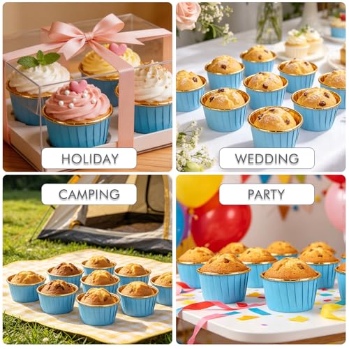 50 Pcs Blue Cupcake Baking Cups 3.5Oz Greaseproof Disposable Cupcake Liners - color: Blue