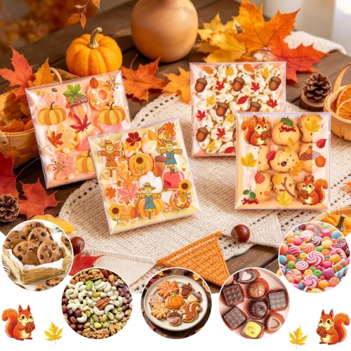100 PCS Fall Cookie Bags, 4×4 Inch Self Sealing Fall Cellophane Treat Bags - color: Fall 100PCS