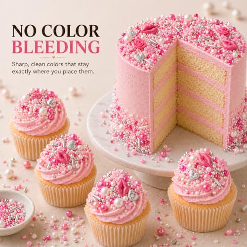 Confect Cake & Cupcake Sprinkles | Love Sprinkles Mix Pink Mini Lips & Roses, Silver Hearts & Vermcelli and White Pearls | Anniversary Sprinkles | Edible sprinkles Mix Pack of 5 (5 Oz) - color: Love Sprinkles