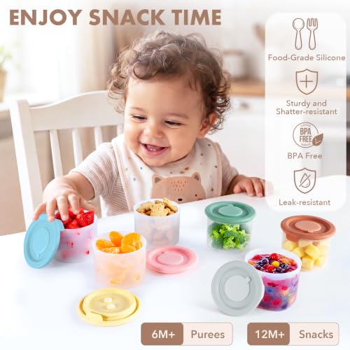 URMYWO 6 Pack Silicone Baby Food Containers,4 oz Portion Storage Containers - color: Blue+Bean Green+Yellow+Gray+Brown+Pink