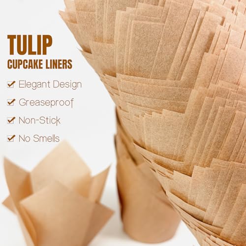250Pcs Tulip Cupcake Liners,Parchment Paper Cupcake Liners in Standard Size - color: Natural