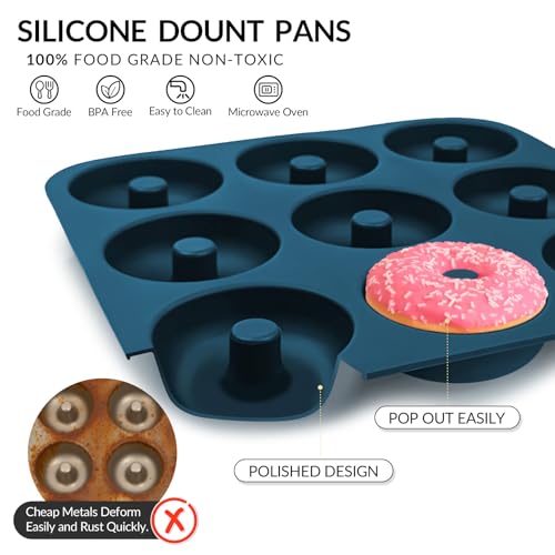 Large Silicone Donut Pan for Baking,9 Cavity Non-Stick Food Molds - color: Navy Blue