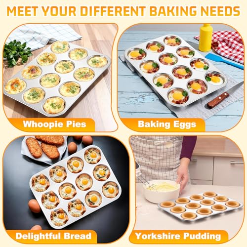 P&P CHEF 12-Cup Muffin Top Pan, Cupcake Pan with Shallow Side, 1PC & Silver