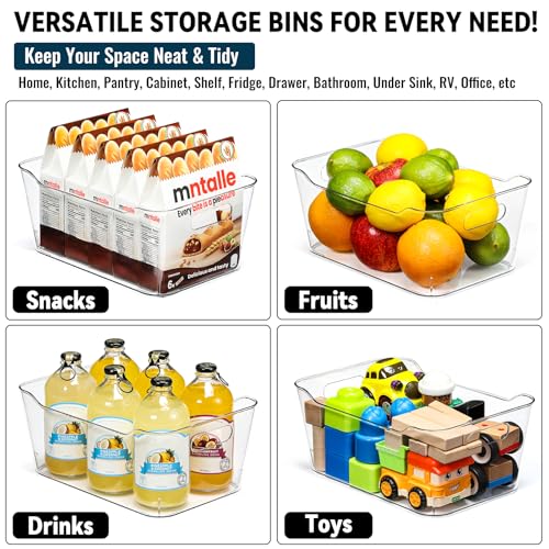 12 PACK Multi-Use Clear Storage Bins, Pantry Kitchen Cabinet Organizer Bins - size: Medium