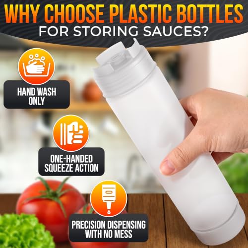 6-Pack Inverted Condiment Squeeze Bottles for Sauces 16 oz, Squirt Bottles
