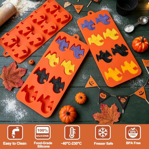 3 Pack Ghost Silicone Molds, Halloween Candy Chocolate Molds for Baking - color: 3 Orange