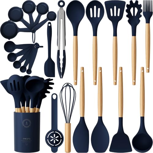 Silicone Kitchen Utensils Set, Heat-Resistant Cooking Utensils, BPA-Free - color: Blue