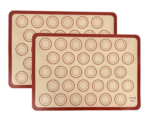 Macaron Silicone Baking Mats Set of 2, Half Sheet Nonstick Reusable Extra Thick Baking Sheet Liners for Macarons, Cookies and Pastry, Red - color: Macaron Red, size: 16.5"L x 11.6"W