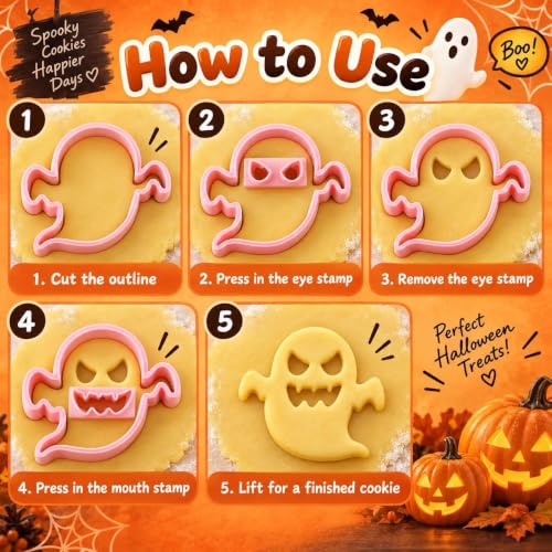 Ghost Halloween Cookie Stamps Set, 10 Pieces 3D Pressable Cookie Cutters - color: Ghost