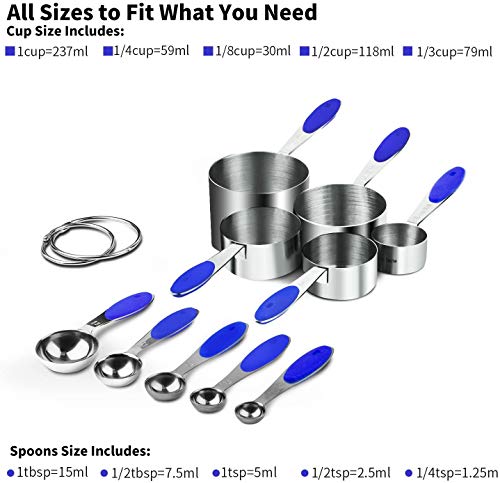 U-Taste Measuring Cups Spoons Set, 18/8 Stainless Steel, 10Pcs, Blue - color: Blue