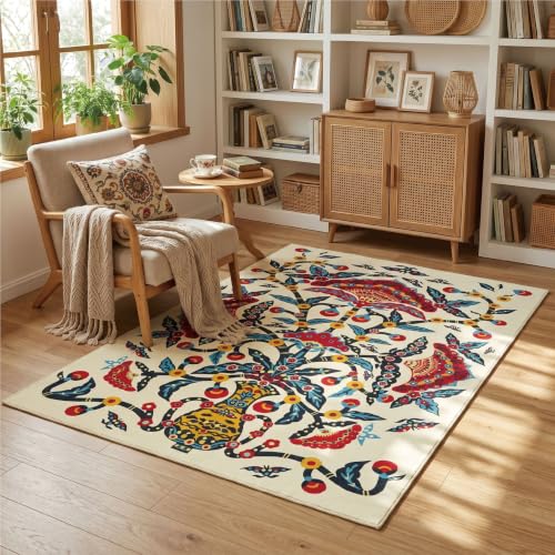 4x6 Red Peony Area Rug, Soft Low Pile - color: Red Peony, size: 4' x 6' (Rectangular)