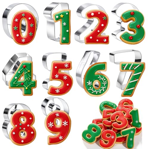 9PCS 0-9 Number Cookie Cutters Set, Stainless Steel Metal Birthday Numbers Cutters for Cake Topper, Baking Decorating, Fondant, Digit Cookie Cutters, Baking Tool for Homemade Biscuits, Cookie, Dough