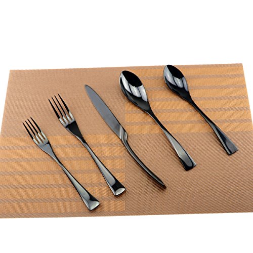 Mirror Polishing Black 18/10 Stainless Steel, 20-Piece Flatware Silverware Set Service for 4 Stainless Steel Cutlery Include Knife Fork Spoon Dishwasher Safe - size: 4-set-black