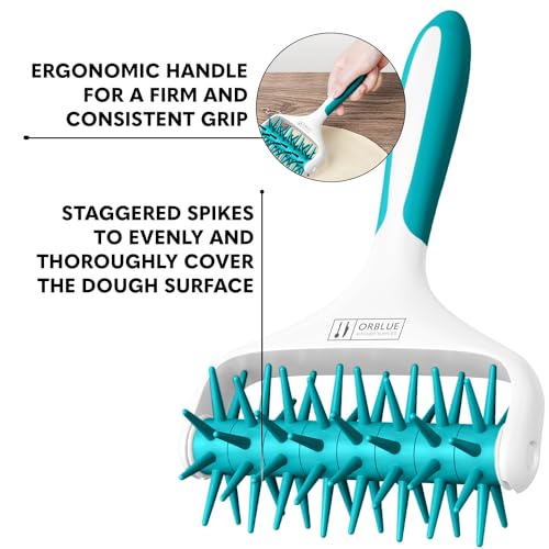 Orblue Pizza Dough Docker, Pastry Roller with Spikes, Pizza Docking Tool for Home & Commercial Kitchen - Pizza Making Accessories that Prevent Dough from Blistering, Aqua - color: Aqua Blue