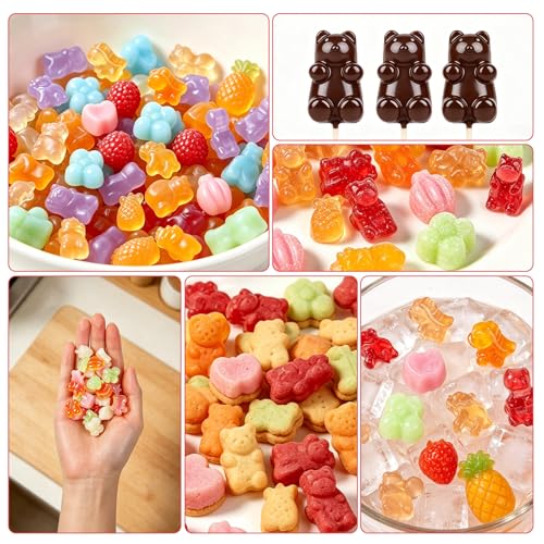 Gummy Candy Molds with 2pcs Droppers, Silicone Bear Dinosaur Fruit Snack Molds, Non-stick Silicone Chocolate Molds for Gummies Candy Chocolate Baking - color: A-Fruit+Bear+Dinosaur:3 Pcs, size: Gummy Molds