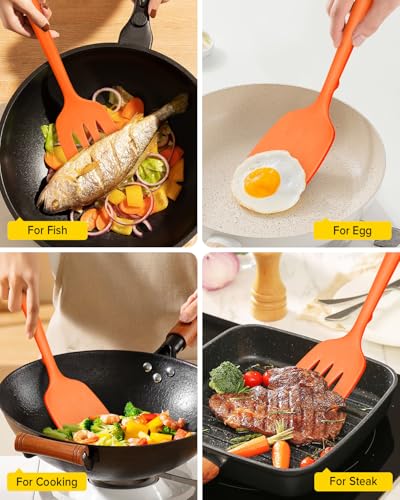 BUNDLEPRO Silicone Spatula, Solid & Slotted Turner, One-Piece,2 Pack,Orange - color: Orange
