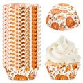 Whaline 300Pcs Fall Cupcake Liners Watercolor Pumpkin Flower Paper Baking Cups Autumn Floral Muffin Liner Cake Paper Cups Storage Container for Thanksgiving Party DIY Craft, 2x1.2 Inch - style: Pumpkin Flower