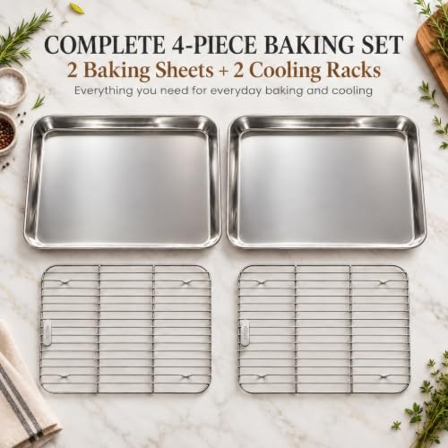 304 (18/8) Stainless Steel Flat Bottom Baking Sheet & Rack, 12.5 x 9.7 In - size: 12.5 × 9.7 in