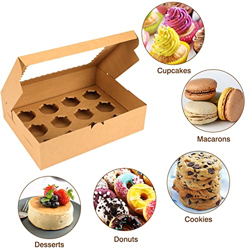 Moretoes 34pcs Cupcake Boxes,12 Count Cupcake Containers with Window&Insert - color: Brown, size: 13*10*3.5inch