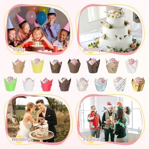 M METERXITY 50-Pack Tulip Cupcake Liners, Standard Size Heat-Resistant Greaseproof Paper Baking Cups for Wedding/Birthday Party/Christmas, Cupcake Wrapper[Mocha] - color: Mocha