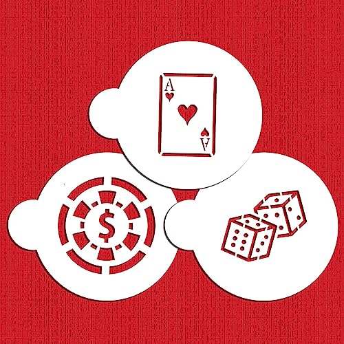 Designer Stencils Casino Night Cookie Stencil Set, (Dice, Cards, Poker Chip) Beige/semi-transparent