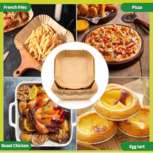 150 PCS Air Fryer Disposable Paper Liners,8 Inch Square Parchment Disposable Paper Liner for 5-8QT Air Fryer,Baking, Roasting and Microwave, Non-Stick Airfryer Accessories1
