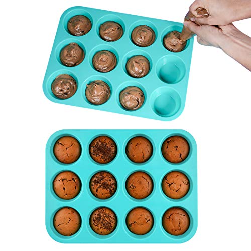 CAKETIME Silicone Muffin Pan Set, Cupcake Pans 12 Cups Silicone Baking Molds, Food Grade, Pinch Test Approved, Pack of 2 - size: 12-Cup Regular