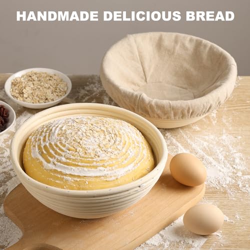 Banneton Bread Proofing Basket, 2 Pack 9inch Round Sourdough Banneton Baskets, Banneton Bread Basket for Sourdough Baking Supplies - size: 9Inch