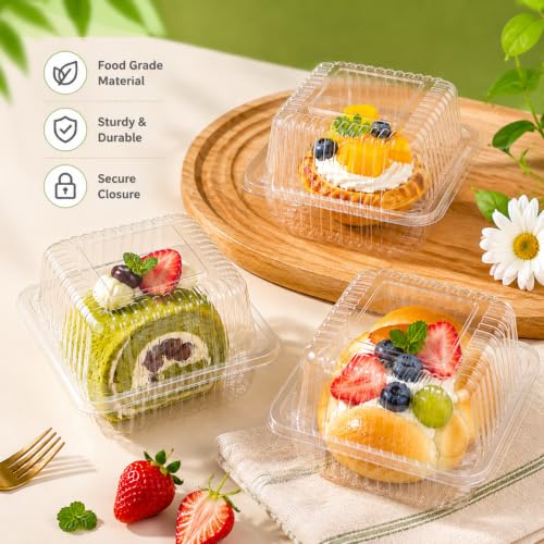 100Pcs Clamshell Food Containers with Hinged Lids, 5.3x4.7x2.8 in