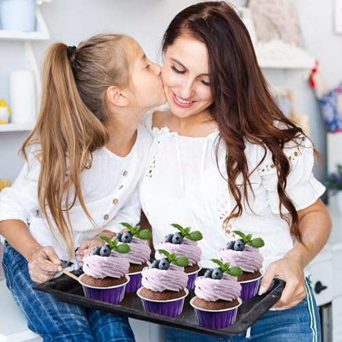 100Pcs Aluminum Cups with Lids,5oz Disposable Ramekin Baking Cups Muffin Liners Mini Pie Pans Foil Cupcake Containers for Christmas Party Wedding Party,Dark Purple - color: Dark Purple