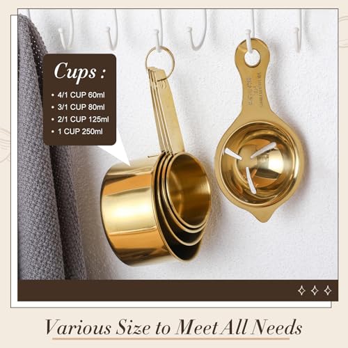 LemonRoad 8 Pcs Gold Kitchen Accessories Stainless Steel Gold Mixing Bowls