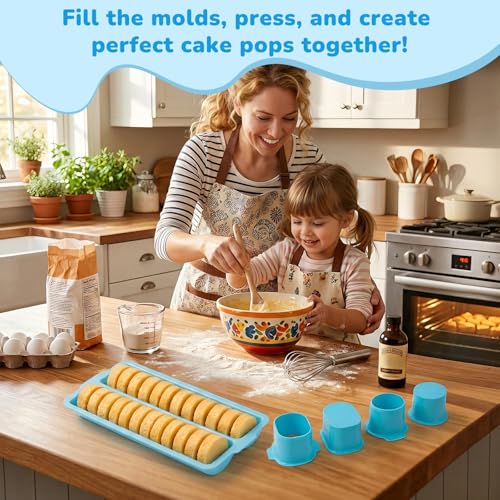 Cake Pop Mold Set with Tray, Round Cake Pop Cutter and Pusher, Large Capacity Two-Row ABS Tray, Non-3D Printed, Easy to Clean, Baking Molds for Home Baking, Birthday and Wedding Parties