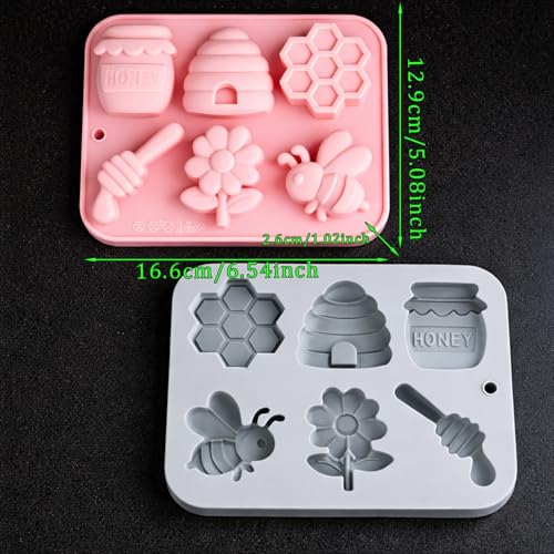 2Pack Bee Silicone Molds Bumble Bee Chocolate Candy Molds 6 Cavity Bee Silicone Soap Molds Honey Beehive flower Silicone Molds for Cake Chocolate Candy Desserts Pudding Ice Cube Soap Lotion (6 Cavity) - color: 6 Cavity